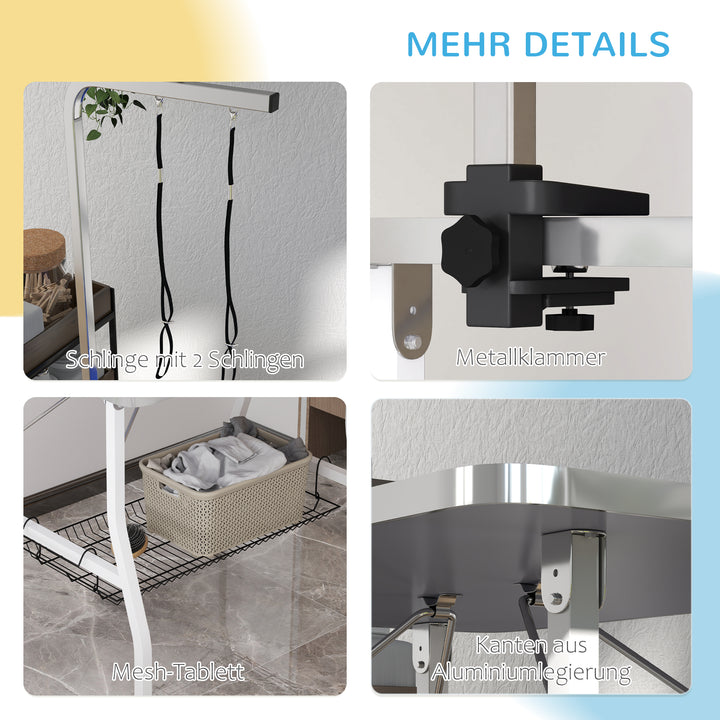 Hundetrimmebord med justerbar arm og opbevaringsrum, gummioverflade, 90 x 60 x 76 cm, sort