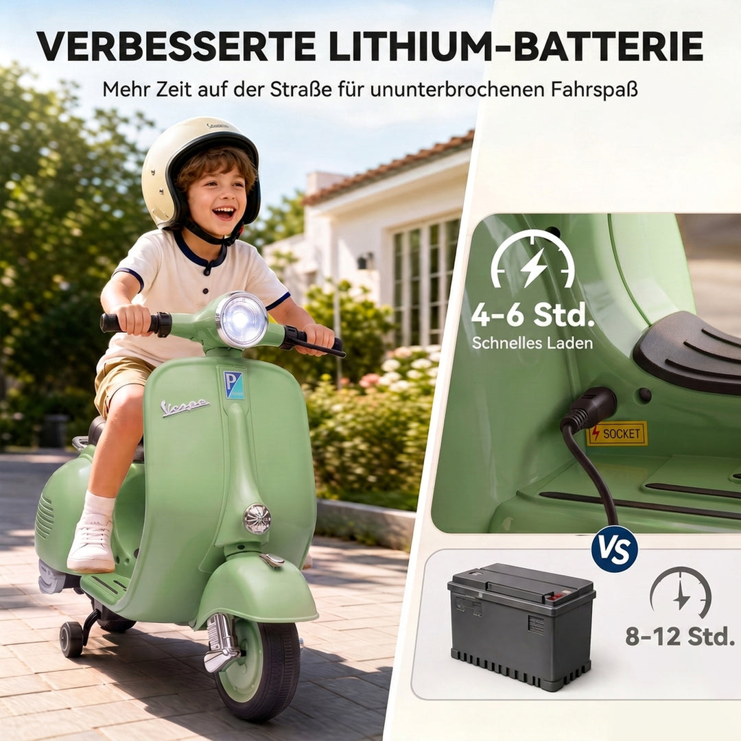 Elmotorcykel til børn VESPA 6V Elmotorcykel Lithiumbatteri Grøn