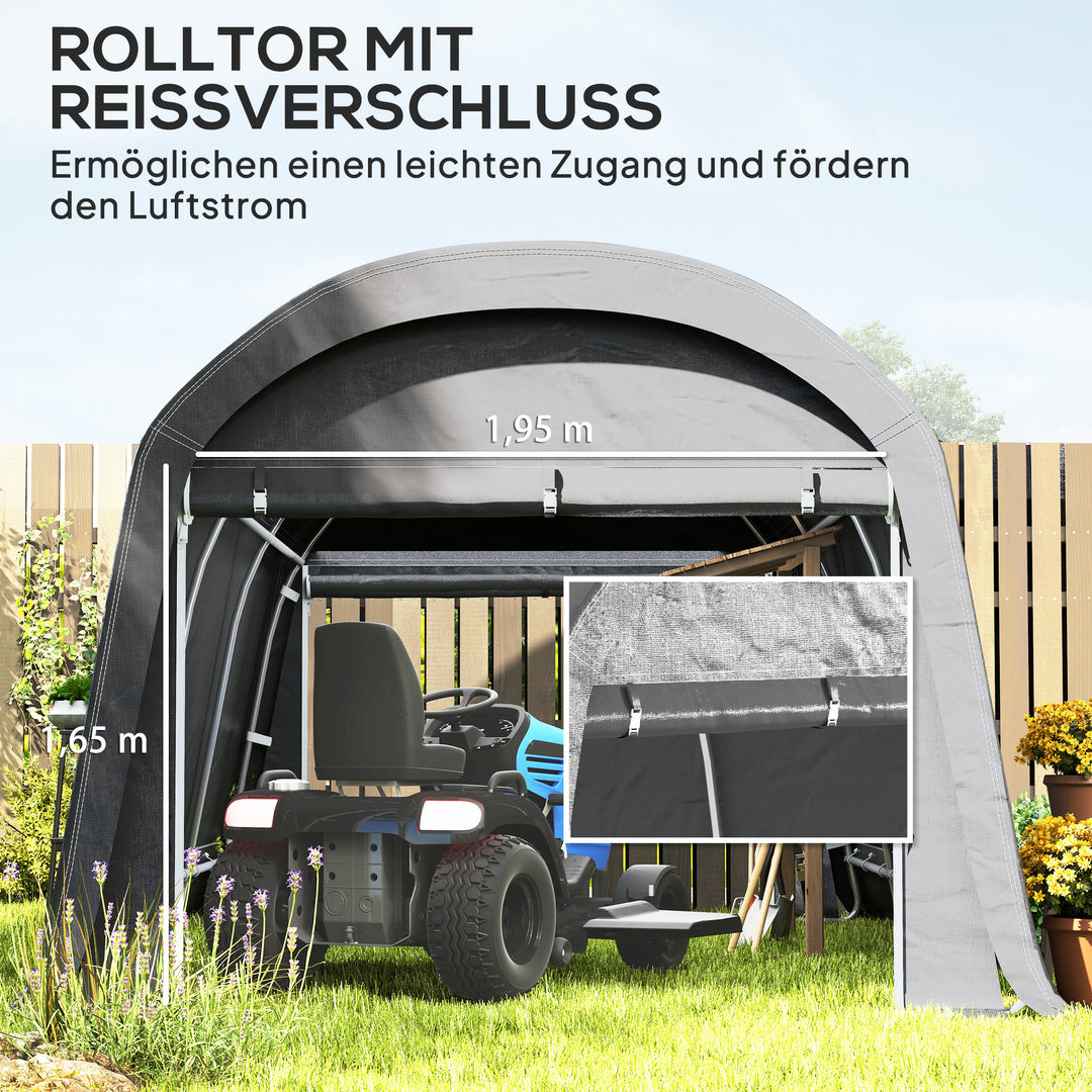 Haveskur med plastikpresenning, værktøjstelt, mobil garage, 300B x 450D x 230H cm, mørkegrå