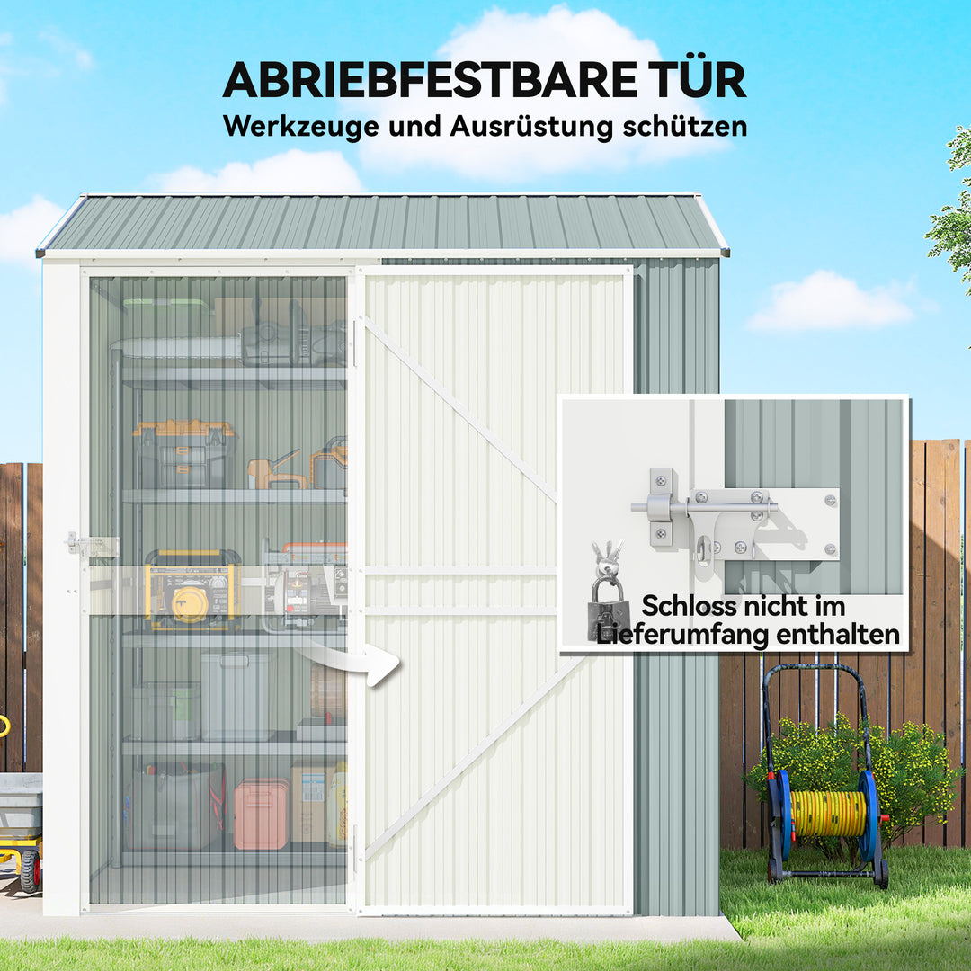Metalskur 3,5 m², højt aflåseligt skur med skråtag, ventilation, handsker, 209 x 177 x 236 cm
