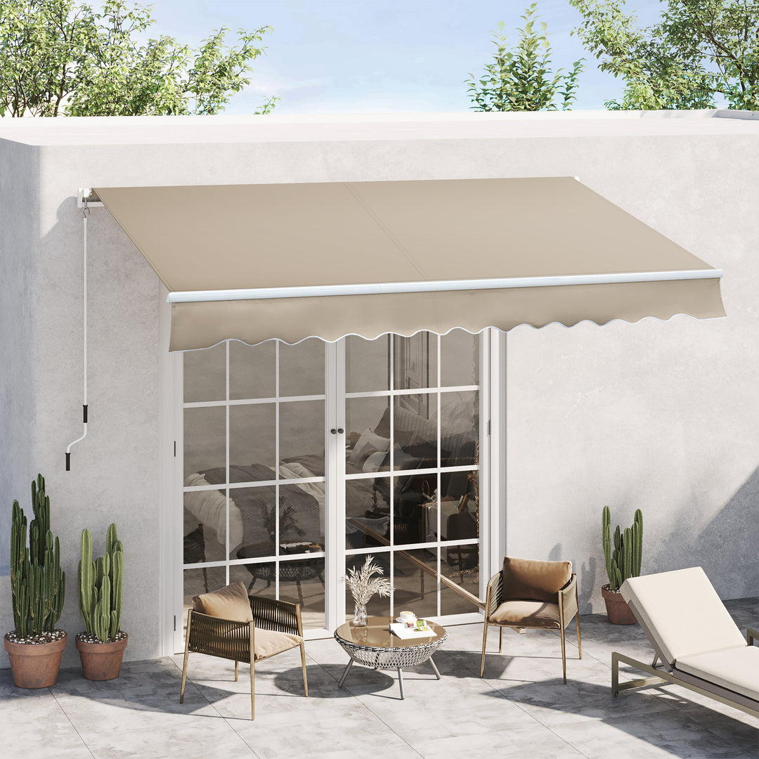 Foldbar markise, justerbar klemmemarkise, terrassemarkise, 3,95 x 3m, solafskærmning med håndsving, balkonmarkise, beige