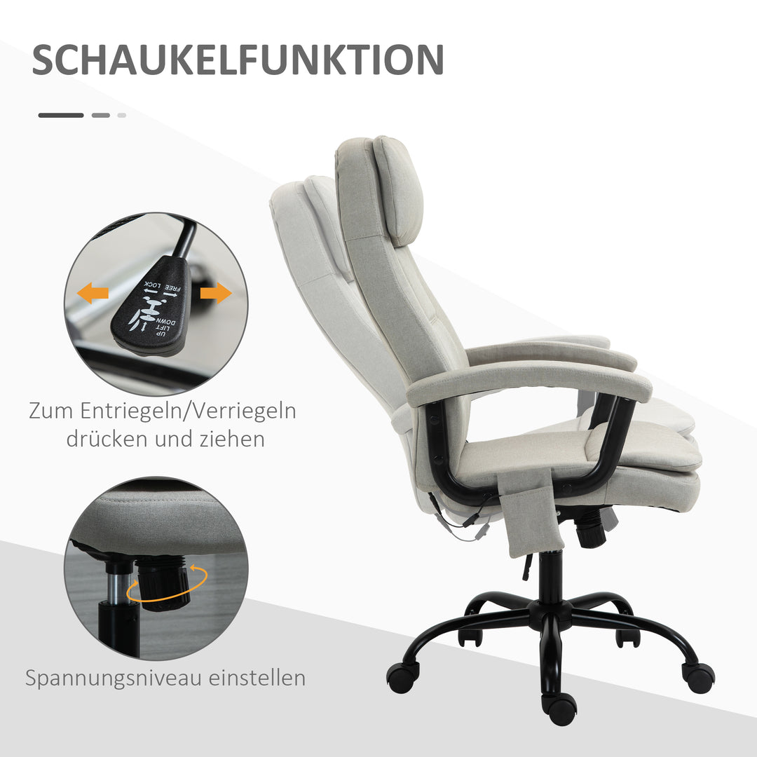 Kontorstol massage højdejusterbar executive chair gaming chair med massagefunktion, ergonomisk drejestol massagestol lændemassage hørfornemmelse beige 63 x 70 x 112-121 cm