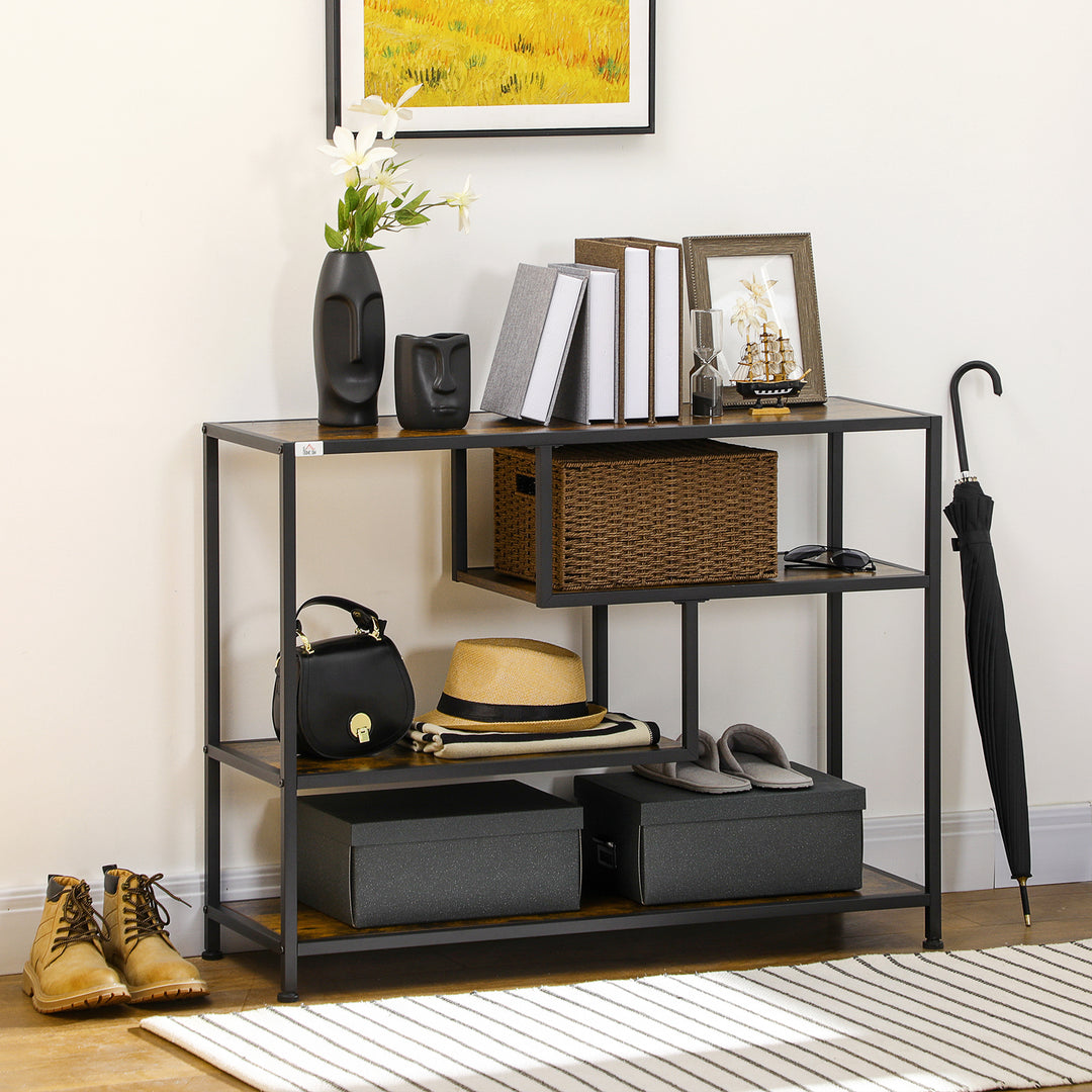 Hylde, konsolbord, industrielt design, 4 hylder, stålstel, 99,6 x 33,6 x 74 cm