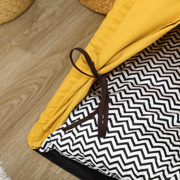 Kæledyrsseng, sødt tipi-design, med blød hynde og gulvmåtte, til hunde og katte, 60 x 60 x 76 cm