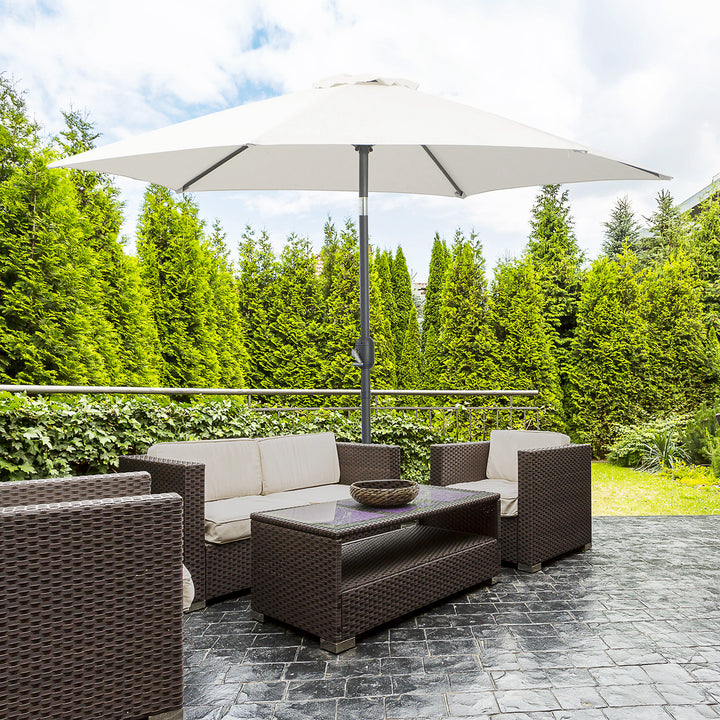 Sammenklappelig parasol, haveparasol, markedsparasol med håndsving, aluminium, 180 cm, polyester, beige, Ø 2,6 x 2,35 m