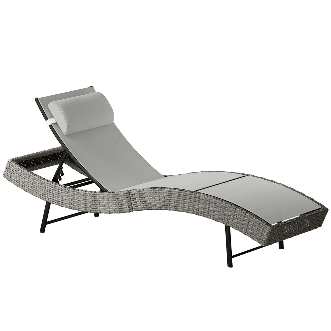 Polyrattan liggestol, S-formet havestol med justerbar ryglæn og nakkestøtte i 5 positioner, åndbar og UV-bestandig