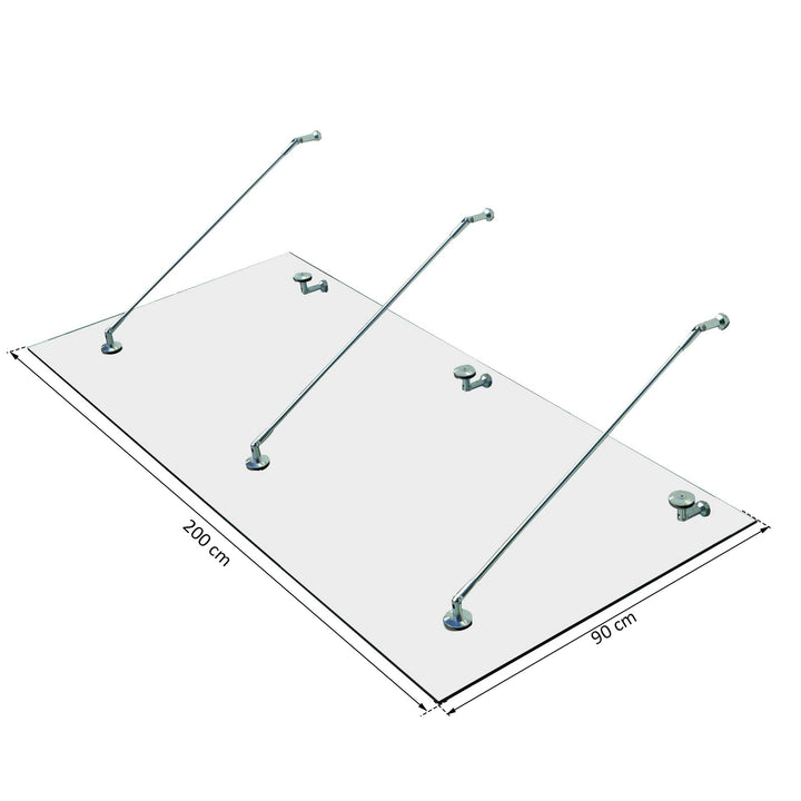 Baldakin glas baldakin dørbaldakin hærdet glas (esg) rustfrit stål klar glas (200x90cm) (l)
