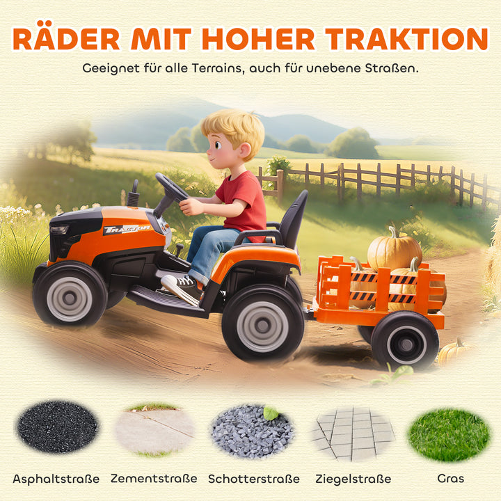 Elektrisk børnetraktor, havetraktor med fjernbetjening, blød start, til børn i alderen 3-8 år, orange