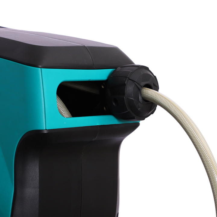 Vægmonteret slangeopruller, 180° drejelig med multibruser, frostbeskyttelse -5–45°c, plast, grøn + sort, 15 m