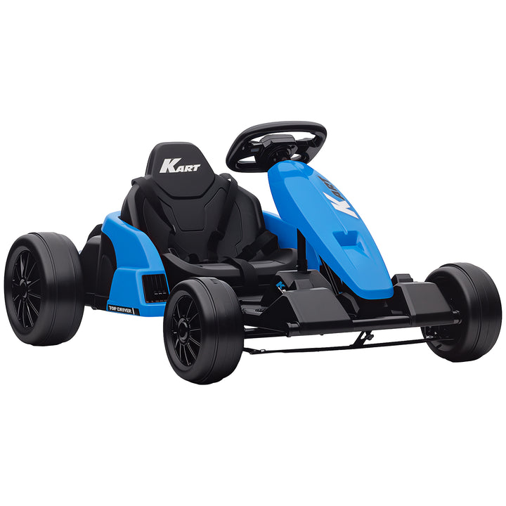 24V elektrisk gokart, drifttilstand, justerbart sæde, 5-punktssele, musikfunktion, 6-12 år, blå