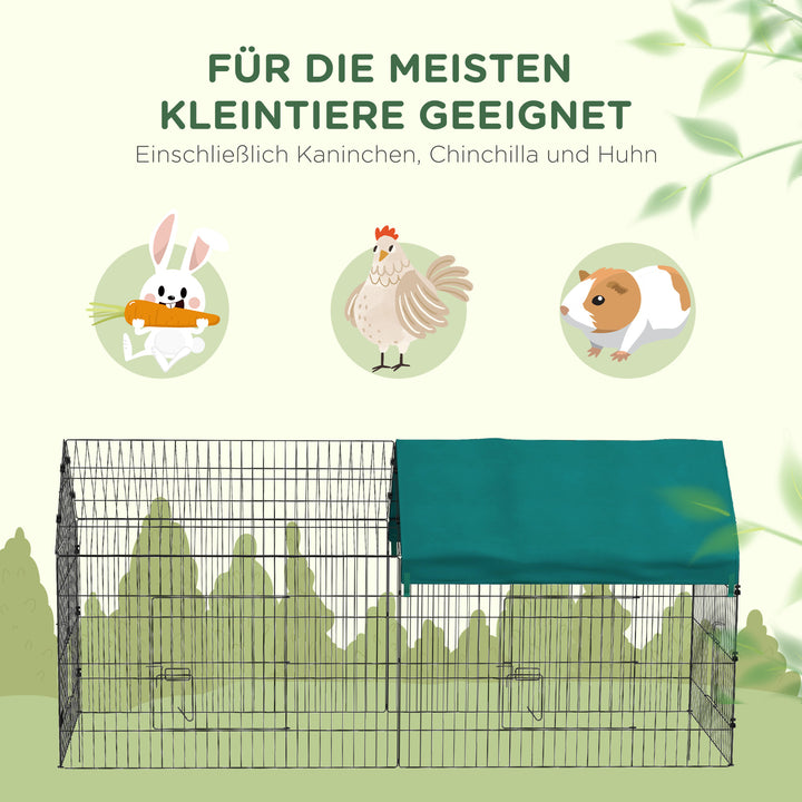 Dyreindhegning med tag, 4 døre, vejrbestandig, stål/polyester, 220x85x103cm, grøn/sort