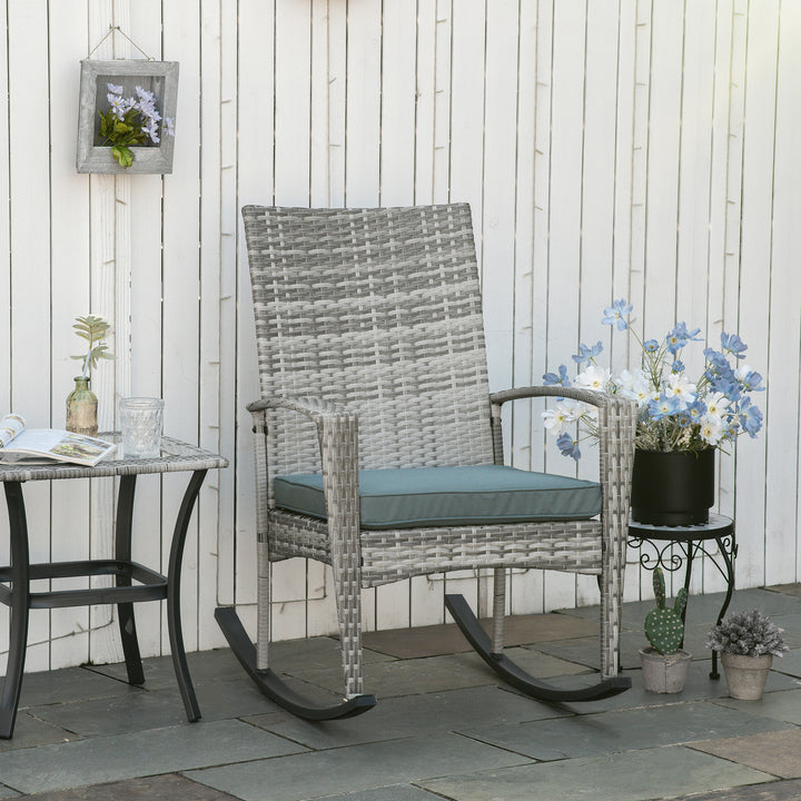 Gyngestol, havestol med hynde, polyrattan og metal, grå, 66 x 88 x 98 cm