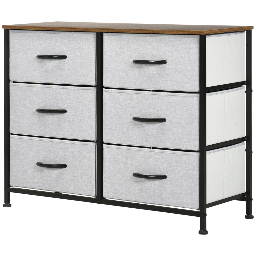 Kommode/skænk, 6 skuffer, stofskuffer, 80 cm x 30 cm x 62,5 cm, brun + sort + grå