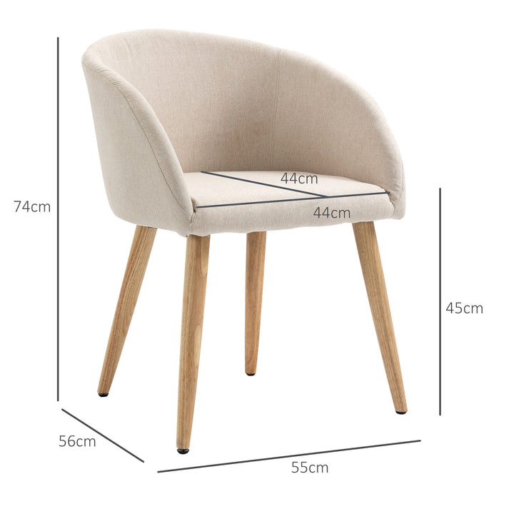 Sæt med 2 polstrede stole, skandinavisk design, polstrede stole med træben, skridsikre puder, 150 kg vægtkapacitet, beige