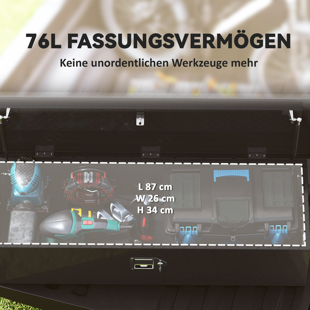 Robust opbevaringskasse i aluminium med sidehåndtag, lås og nøgler, værktøjskasse, 99 x 33 x 25,4 cm