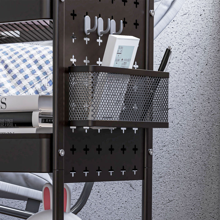 Køkkenvogn til flere formål, 3 hylder, 4 hjul, 53,5 cm x 30,5 cm x 75 cm, sort