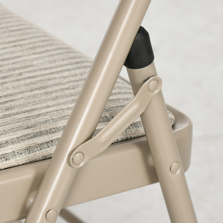 Sæt med 6 klapstole, bærbare kontorstole, stålben, klapstol til kontor, reception, venteværelse, beige linnedlook