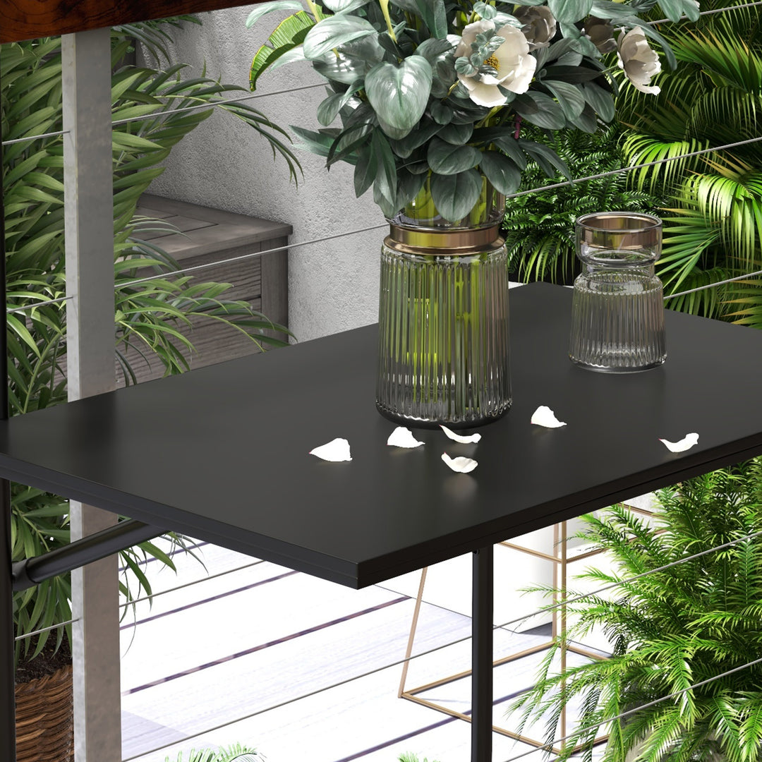 Balkonbord, til gelændere 6-15 cm tykt, justerbart, foldbart, rustfri metal, 62x60x85,5 cm, sort