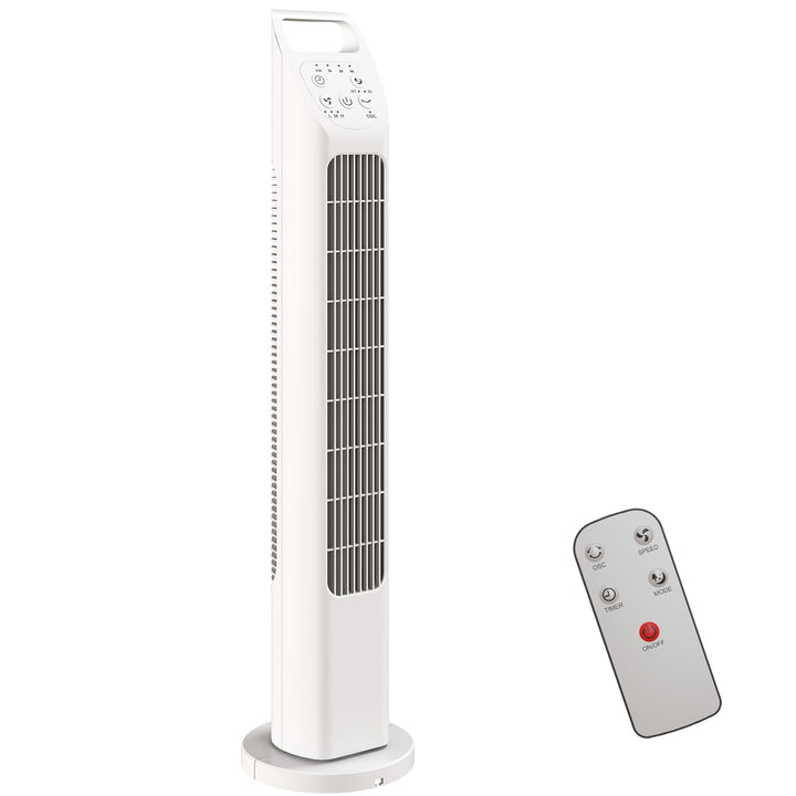 Tårnventilator med fjernbetjening, 7,5 timer, stille ventilator til soveværelset, hvid