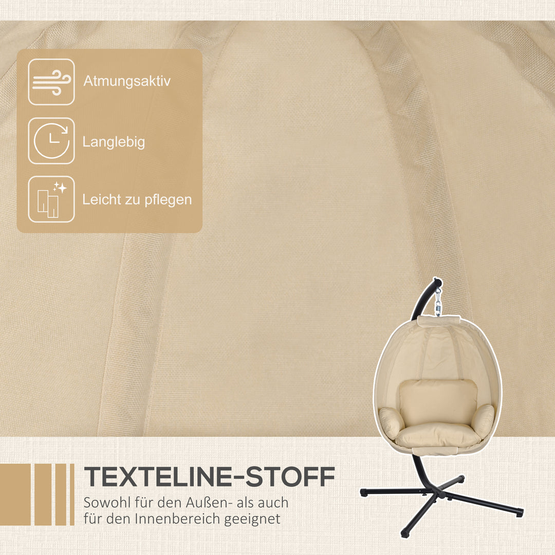 Hængestol, ægformet gyngesæde med blød hynde, egnet til indendørs og udendørs brug, 125l x 95b x 170h cm, khaki