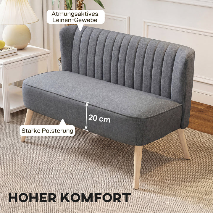 2-personers sofa, polstret sofa med linnedlook, træstel, til stue/soveværelse, 117 cm, grå