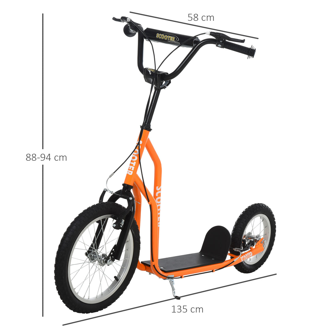 Børneløbehjul fra 5 år løbehjul spark løbehjul city scooter børneløbehjul kickboard med luftgummidæk 16/12 tommer orange 135 x 58 x 88-94 cm