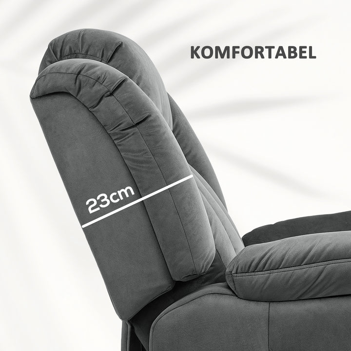 Lænestol med massagefunktion og lændevarme, lænestol med fjernbetjeninger og sidelommer, grå