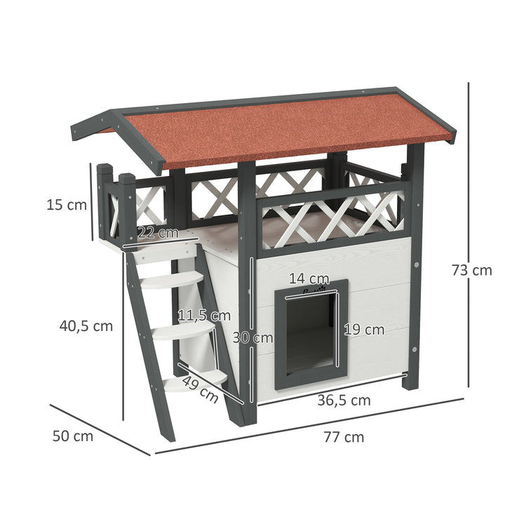 Kattehus kattehus kæledyrshus, asfalttag, 2 etager, 1 stige, hvid+rød