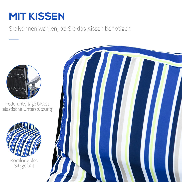 Sæt med 2 foldbare liggestole med hynder, justerbar ryglæn med 5 positioner, havestol, havemøbelsæt, stål, polyester, blå, 60 x 75 x 65-102 cm