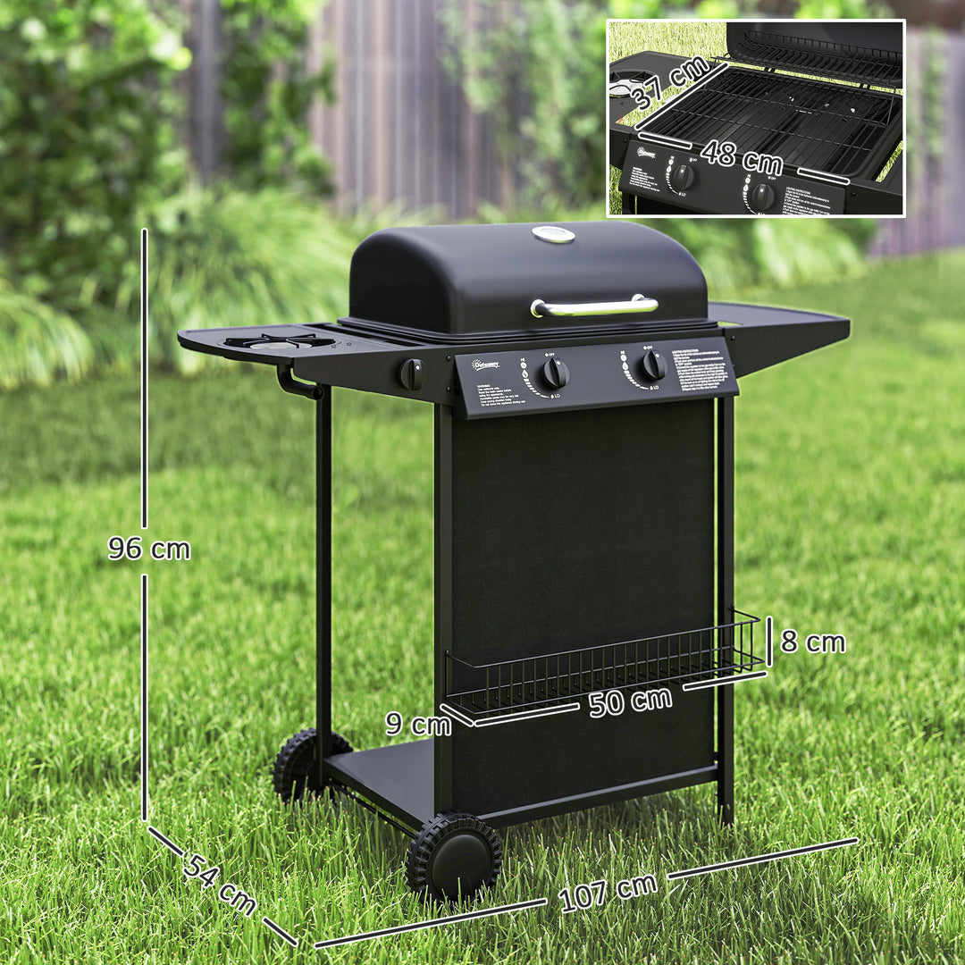 Gasgrill 7 KW grillvogn inkl. 3 brændere, sidebrænder, hjul, låg, 107 x 54 x 96 cm, sort