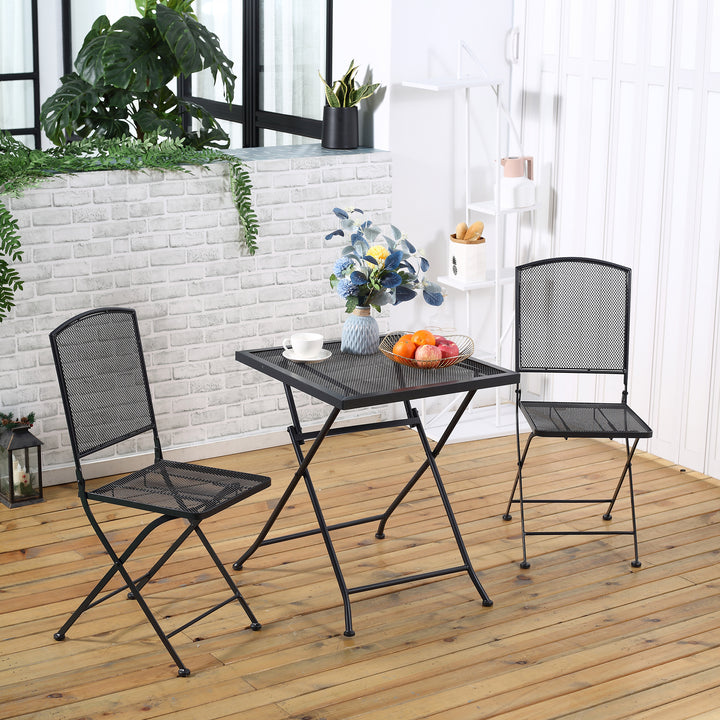 Havesiddegruppe til 2 personer bistrosæt 1 bord + 2 foldbare stole til terrasse altan metal grå