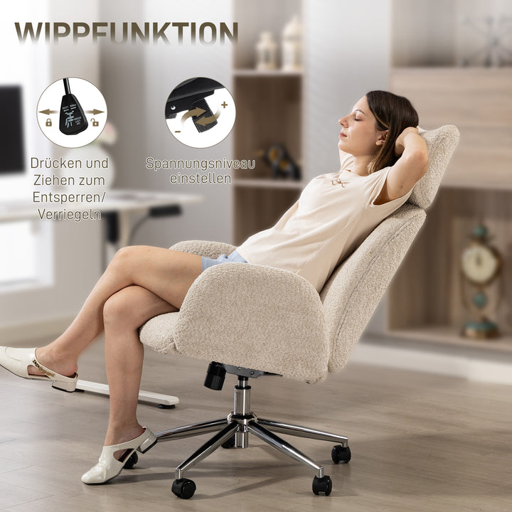Kontorstol med justerbar nakkestøtte, ergonomisk skrivebordsstol, vippefunktion, højdejusterbar, grå og hvid
