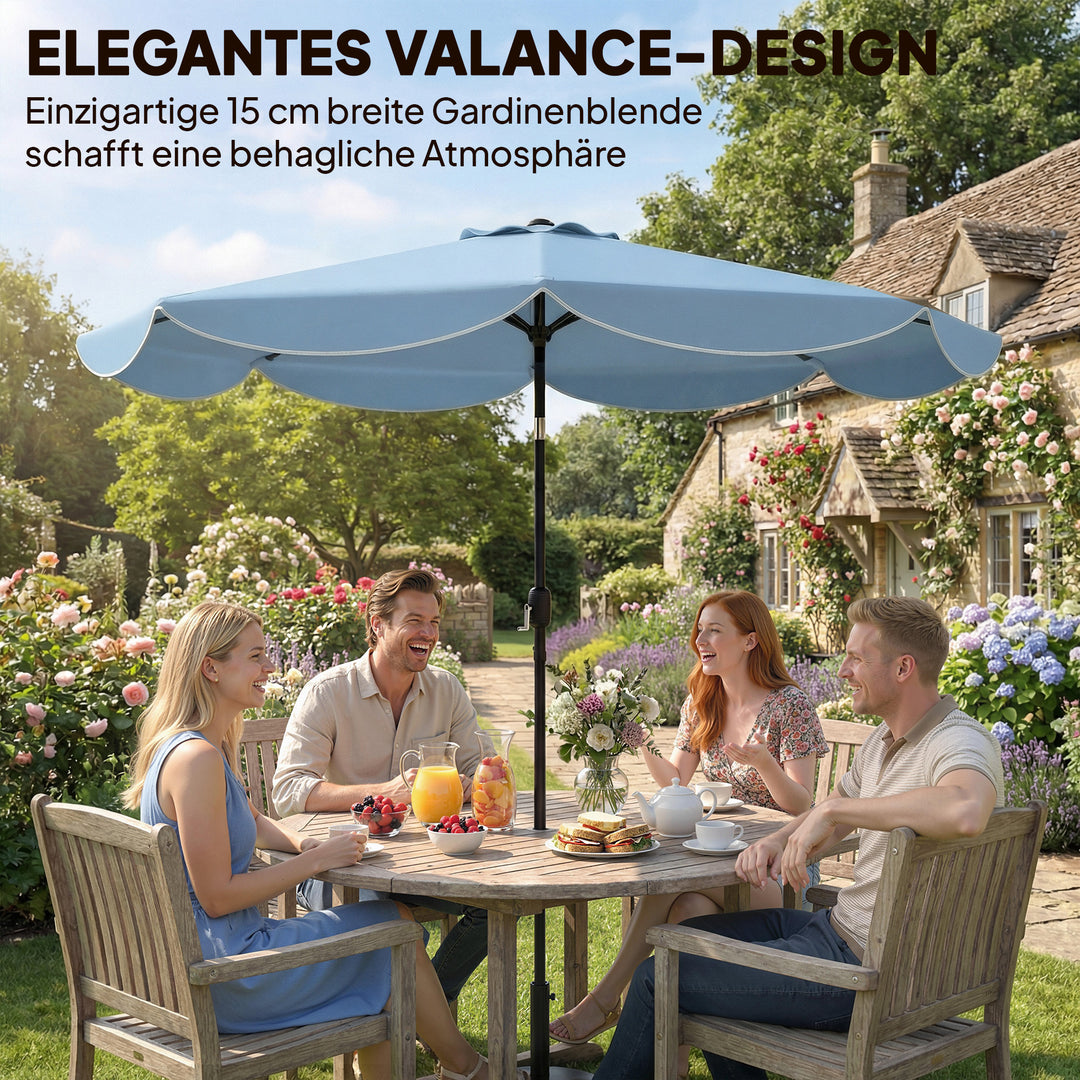 Rund parasol, balkonparasol, strandparasol med 3 vippepositioner, håndsving, 8 ribber, Ø265 x 235H cm, himmelblå