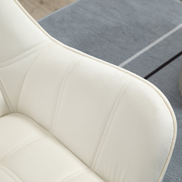 Polstret lænestol, accentstol, skandinavisk design, fløjlslook, op til 120 kg, ben af gummitræ, creme