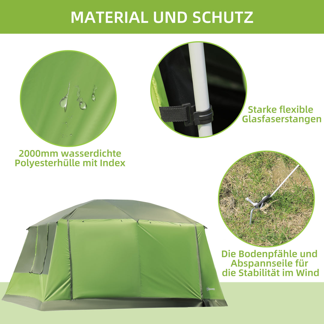 Campingtelt kuppeltelt familietelt 2 sovekabiner 4-8 personer l405 x b305 x h225 cm