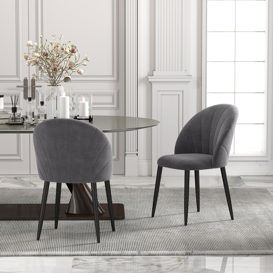 Sæt med 2 spisestuestole, accentstole, køkkenstole, retrodesign, fløjlslook, 52 cm x 54 cm x 79 cm, grå