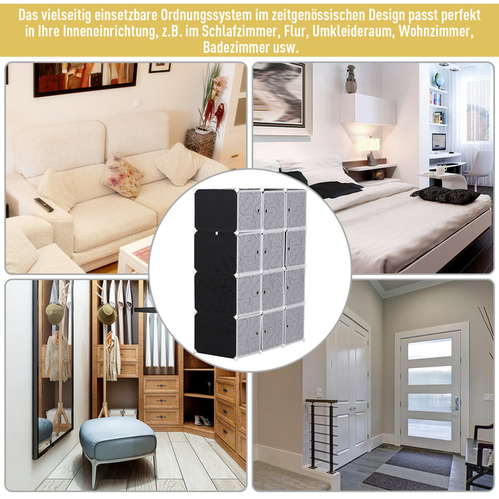 Gør-det-selv garderobereolsystem med 2 store og 9 små kuber gør-det-selv kubehylde, skohylde, opbevaringshylde til bøger og legetøj sort 111 x 47 x 145 cm