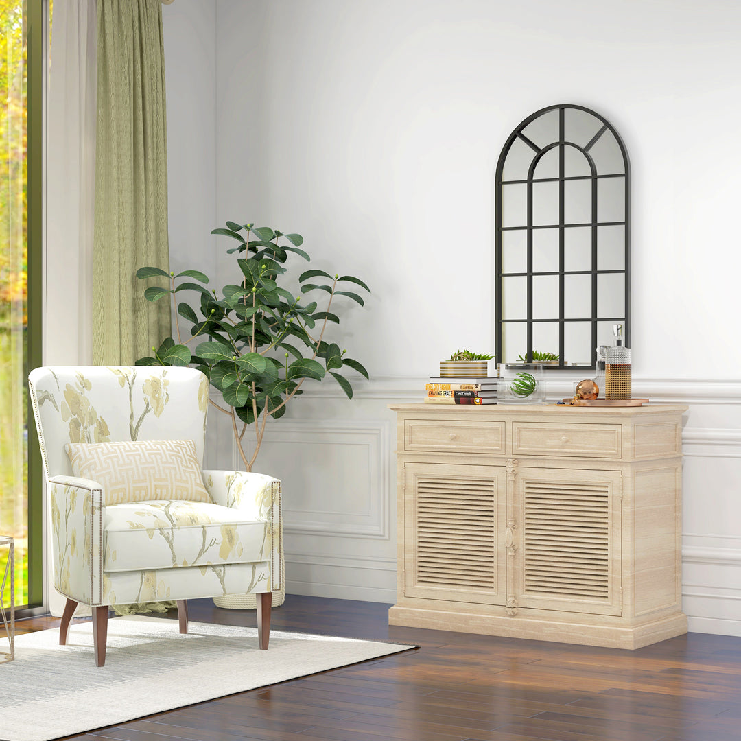 Dekorativt spejl, stort vinduesspejl, buet, inklusive ophængningsbeslag. sort + spejlglas