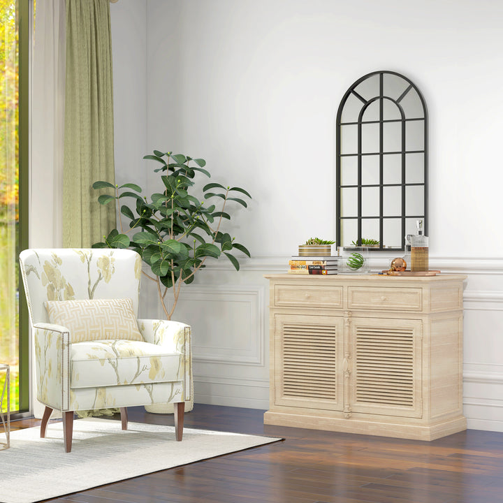 Dekorativt spejl, stort vinduesspejl, buet, inklusive ophængningsbeslag. sort + spejlglas