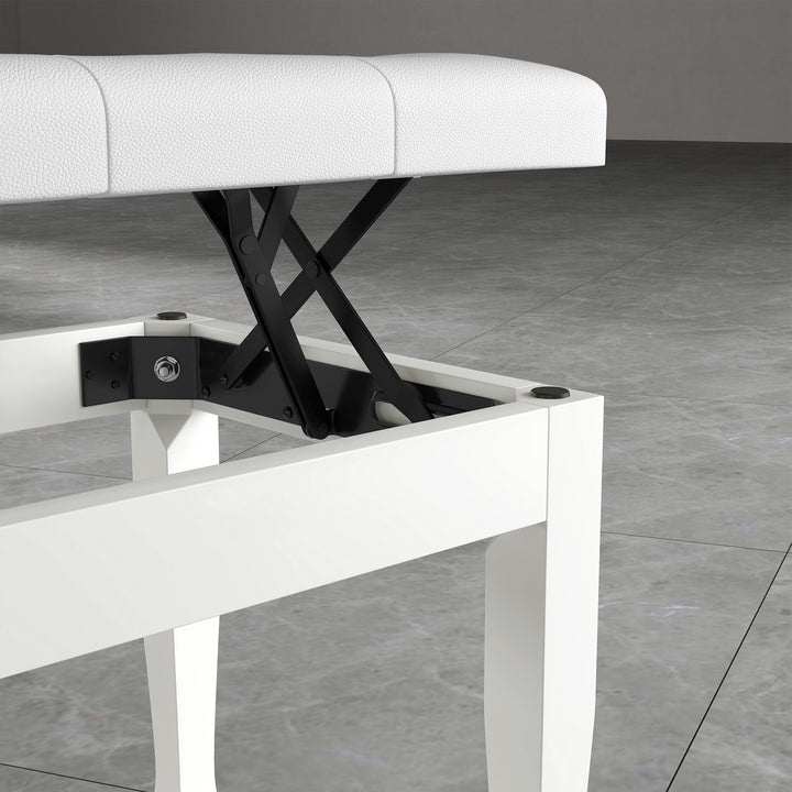 Højdejusterbar klaverstol/bænk med kunstlæderhynde til klaver og keyboard, 64 x 35 x 45-55 cm, hvid