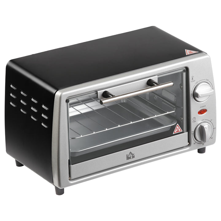 Miniovn 10 L 750W 100-230℃ 60 min timer med bageplade, grillrist og aftagelig bundplade, pizzaovn sølv