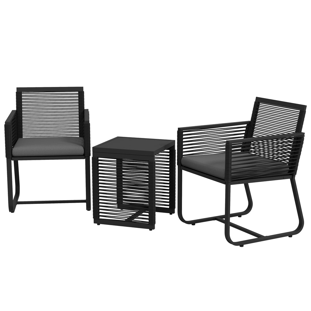 3-delt bistrosæt, balkonsæt, terrassesæt, vejrbestandigt, moderne design, 53 cm x 57 cm x 77 cm, sort + grå