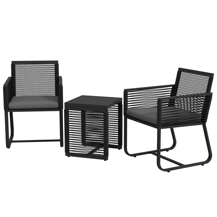 3-delt bistrosæt, balkonsæt, terrassesæt, vejrbestandigt, moderne design, 53 cm x 57 cm x 77 cm, sort + grå