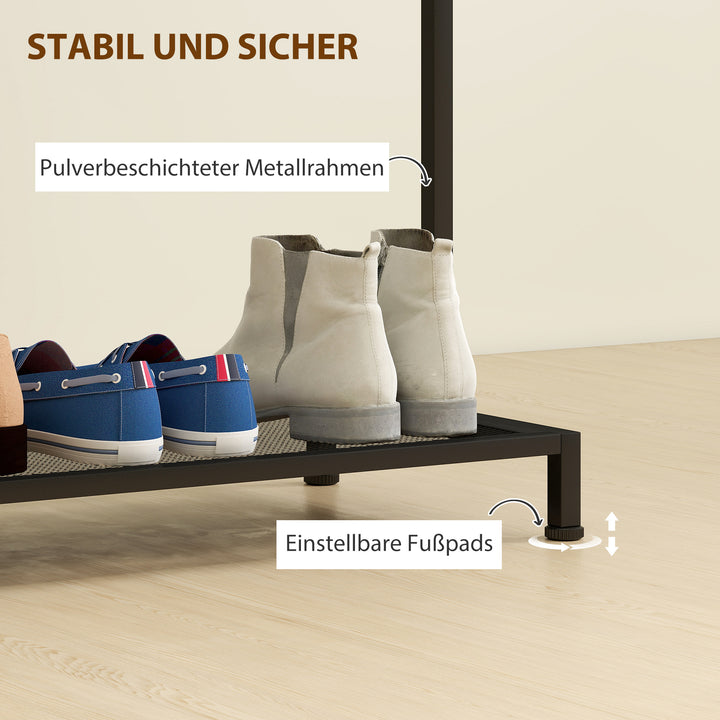 Knagerække, tøjstativ med tøjstang, skohylde opbevaring anti-tip eg