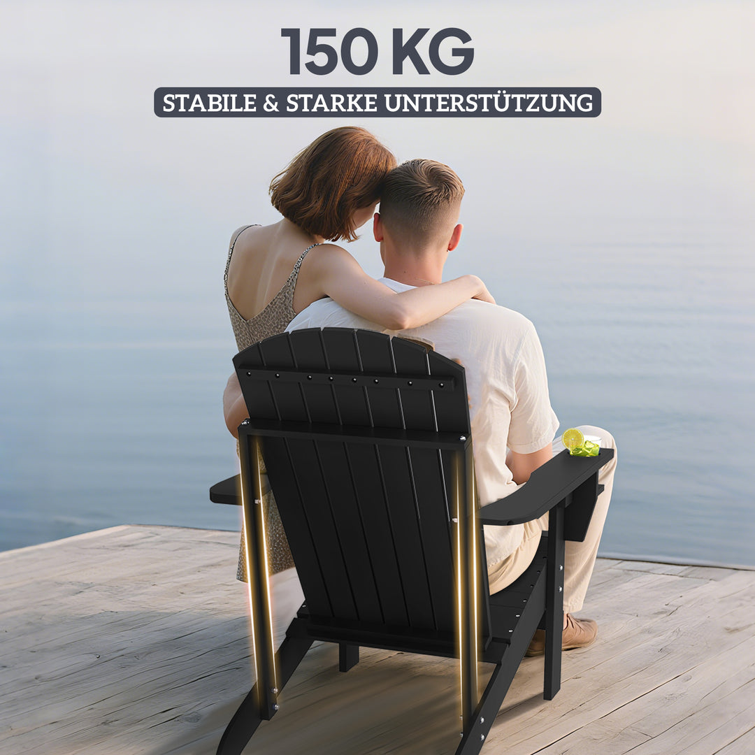 Adirondack havestol med kopholder, haveliggestol, balkonstol, massivt træ, sort, 72 x 95 x 93 cm