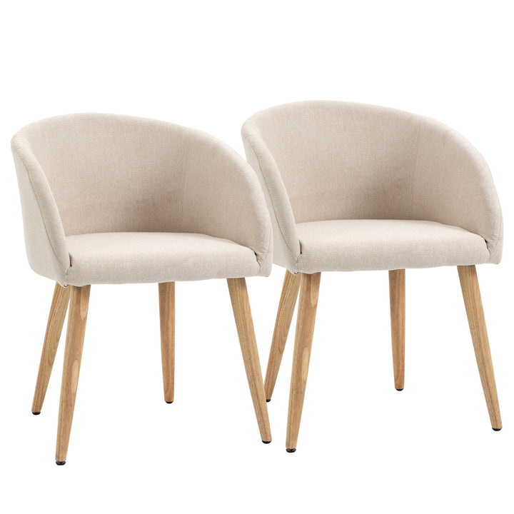 Sæt med 2 polstrede stole, skandinavisk design, polstrede stole med træben, skridsikre puder, 150 kg vægtkapacitet, beige