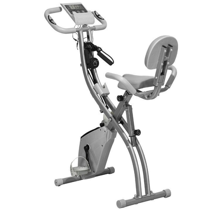 X-bike 2-i-1 motionscykel med lcd-skærm, pulsmåler, foldbar motionscykel med 8 niveauer af magnetisk modstand, 1 par spændereb, stålgrå 105 x 48 x 118 cm