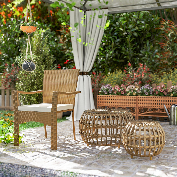 Sæt med 2 sideborde, polyrattan, Ø66/42 cm, rundt, vejrbestandigt, havebord med glasplade, brunt