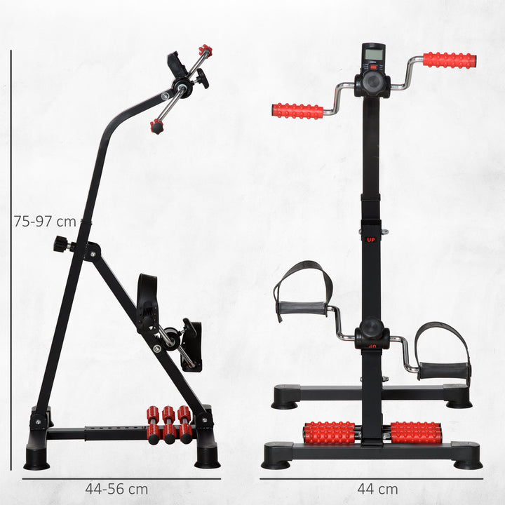 Pedaltræner til seniorer, højde- og længdejusterbar, mini-motionscykel med håndtag, LCD-display og fastgørelsesrem