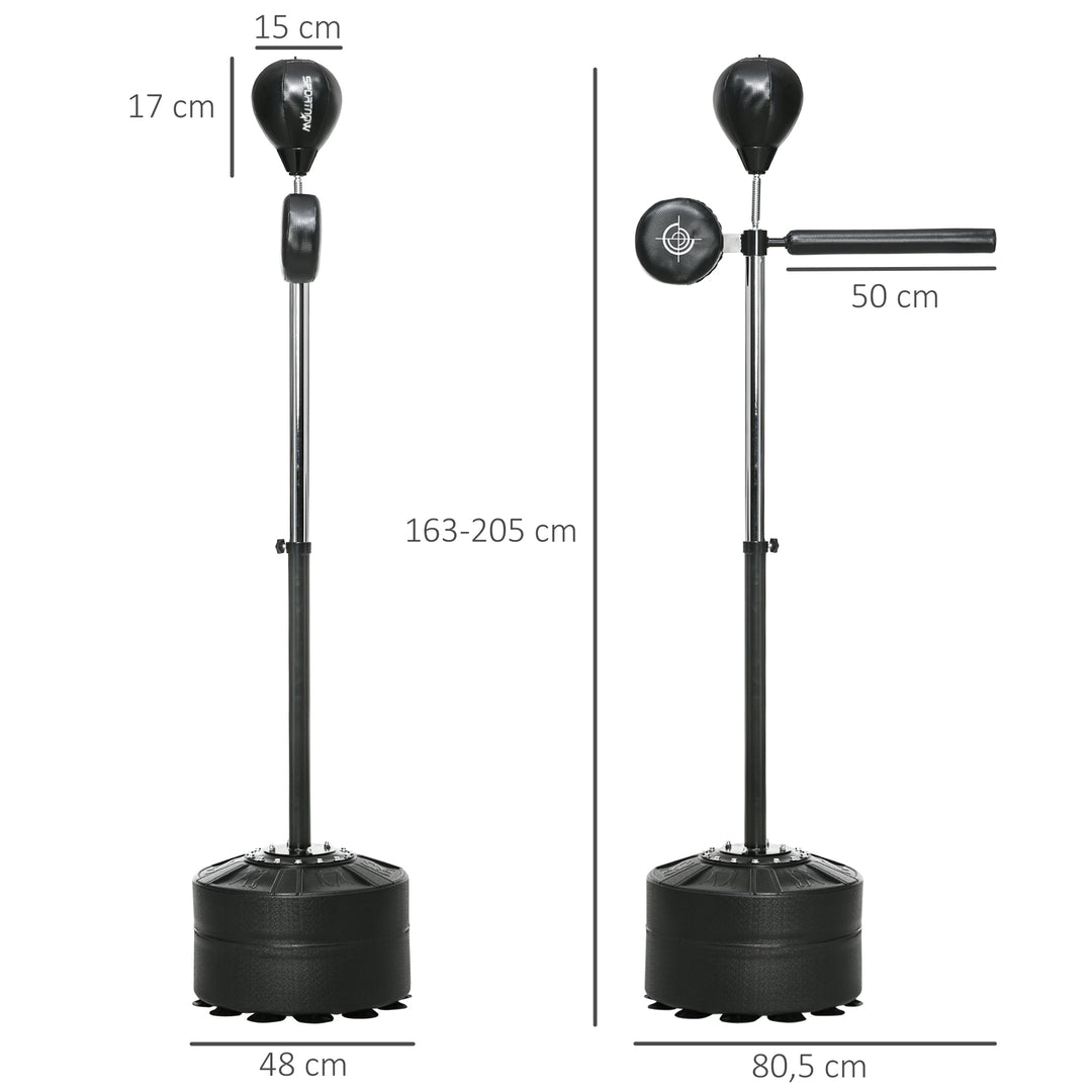 Højdejusterbar boksebold, 360° roterbar, inklusive boksebandager, sort, 80,5 x 48 x 163-205 cm
